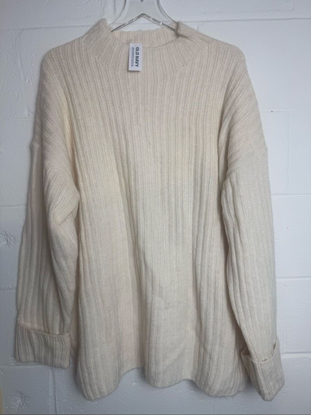 Old Navy Mock Neck Rib Knit Tunic Sweater NWT XL Tall Ivory Cozy Soft Quiet Luxu